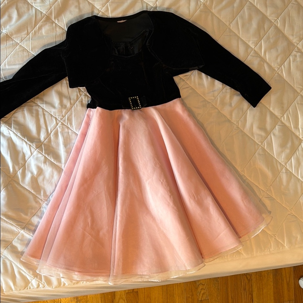 Girls Black Velvet Top with Pink Tulle Skirt Dress